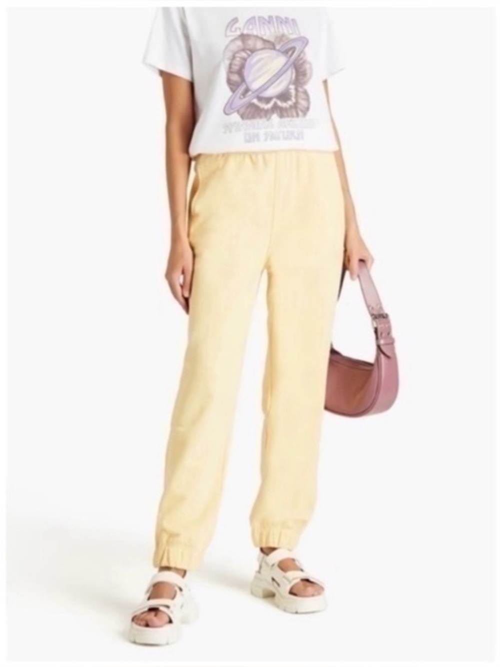 Ganni Software Isoli Logo Sweatpants in Anise Flower Butter Yellow Sz Small